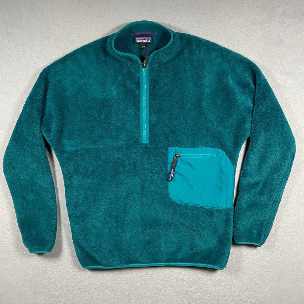 Patagonia Re-tool Polartec 1/2 Zip Pullover Women Size L Teal Fleece 25340